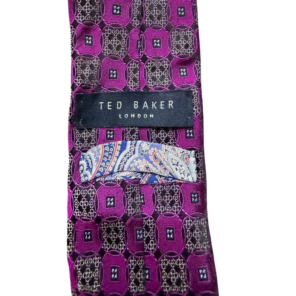 Ted Baker London Magenta & Purple Floral Medallion 100% Silk Necktie